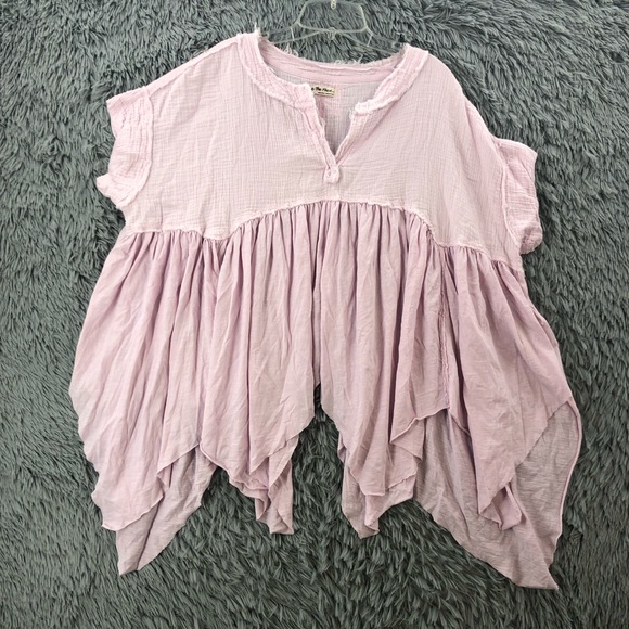 We The Free Tops - Free People Babydoll Top Womens Small Pink Asymmetrical Shirt Short Sleeve